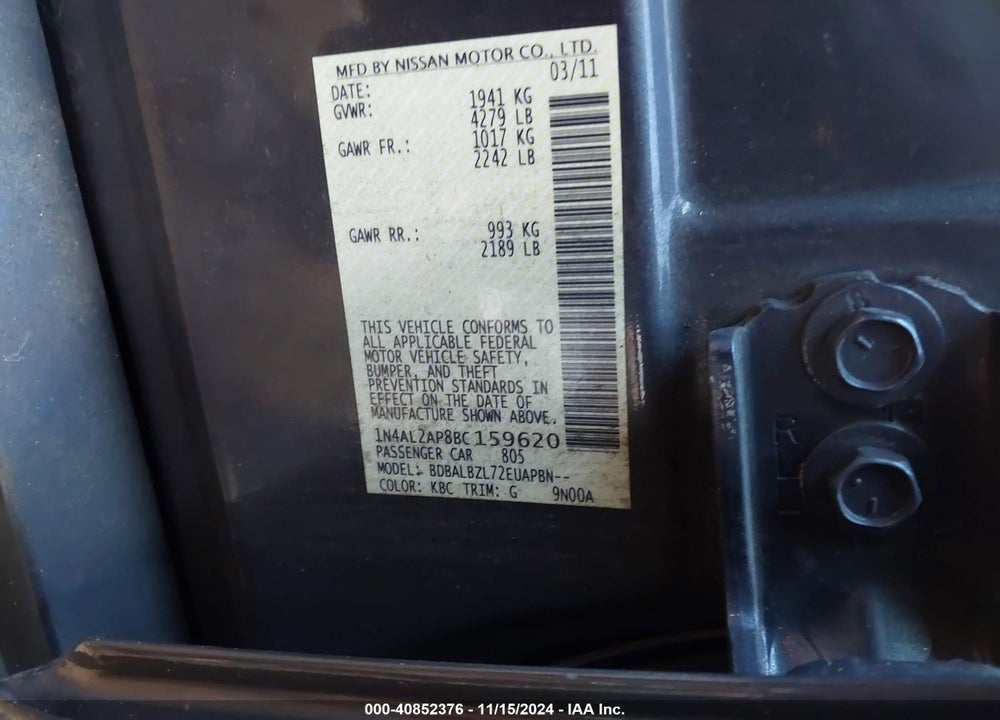 2011 NISSAN ALTIMA 2.5 S VIN: 1N4AL2AP8BC159620