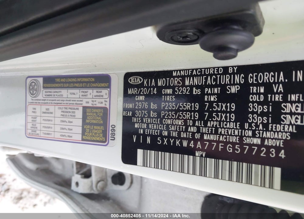 2015 KIA SORENTO SX V6 VIN: 5XYKW4A77FG577234