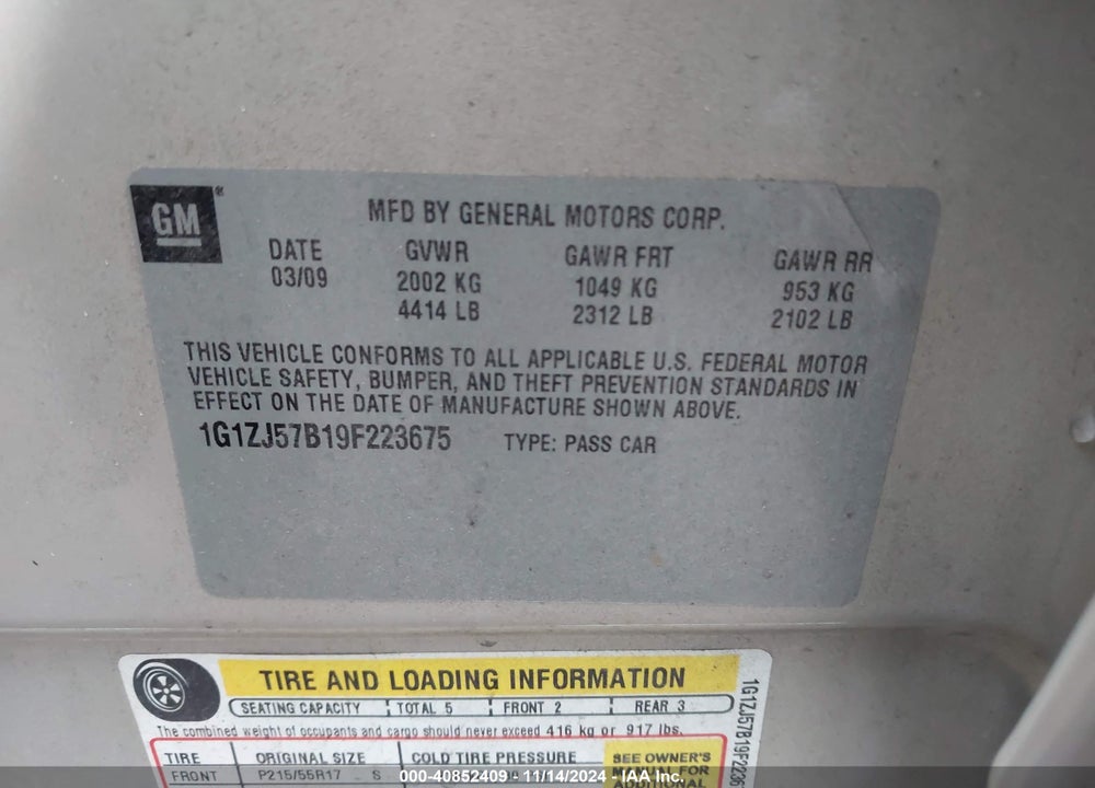 2009 CHEVROLET MALIBU LT VIN: 1G1ZJ57B19F223675