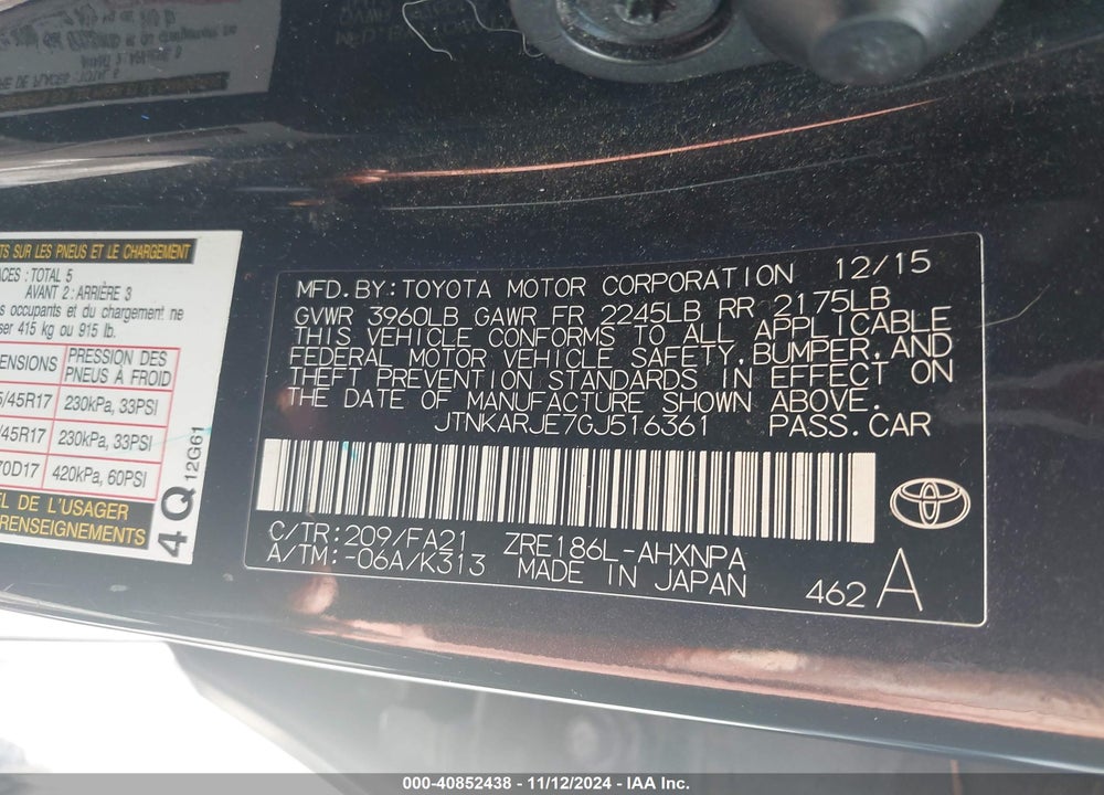 2016 SCION IM VIN: JTNKARJE7GJ516361