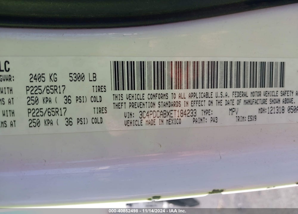 2014 DODGE JOURNEY SE VIN: 3C4PDCABXET184233