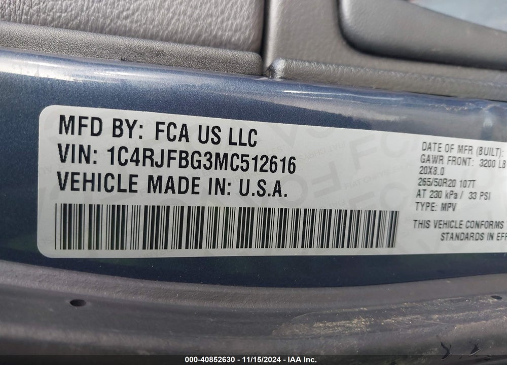 2021 JEEP GRAND CHEROKEE LIMITED 4X4 VIN: 1C4RJFBG3MC512616