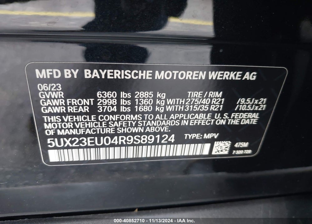 2024 BMW X5 XDRIVE40I VIN: 5UX23EU04R9S89124