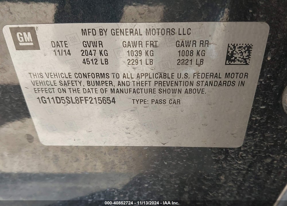 2015 CHEVROLET MALIBU 2LT VIN: 1G11D5SL8FF215654