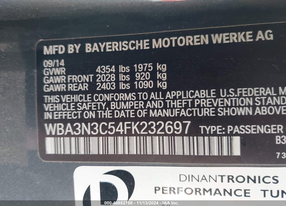 2015 BMW 428I VIN: WBA3N3C54FK232697