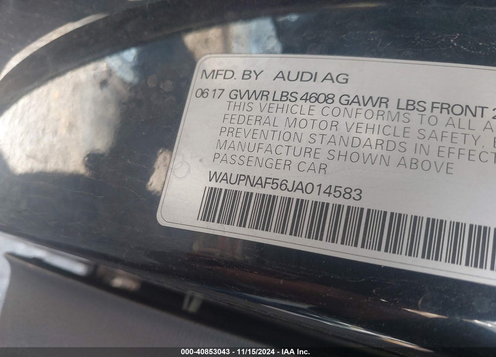 2018 AUDI A5 2.0T PREMIUM VIN: WAUPNAF56JA014583