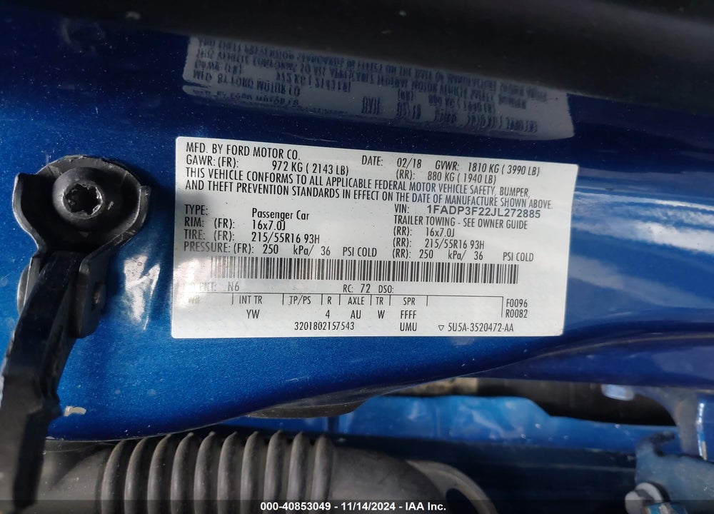 2018 FORD FOCUS SE VIN: 1FADP3F22JL272885