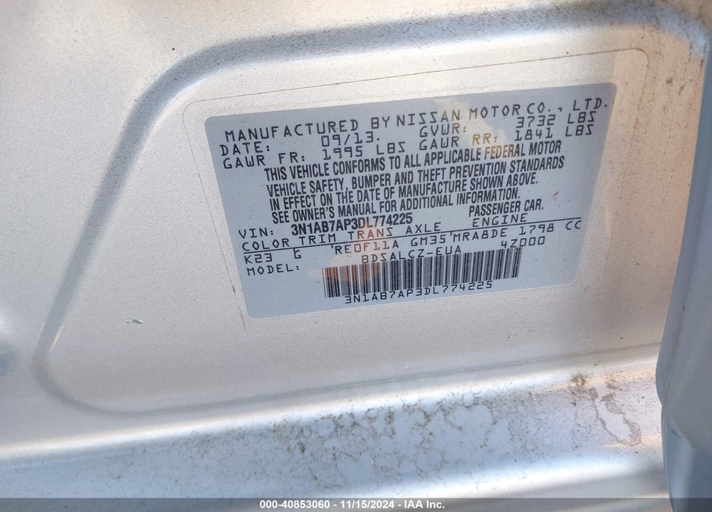 2013 NISSAN SENTRA FE+ S VIN: 3N1AB7AP3DL774225