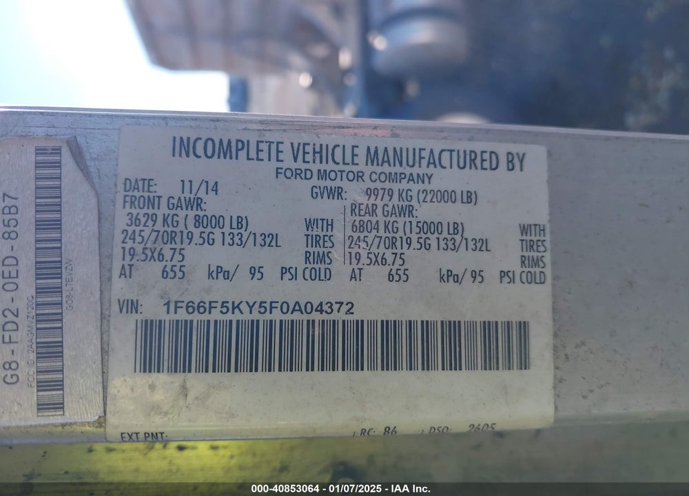 2015 FORD F-59 COMMERCIAL STRIPPED VIN: 1F66F5KY5F0A04372