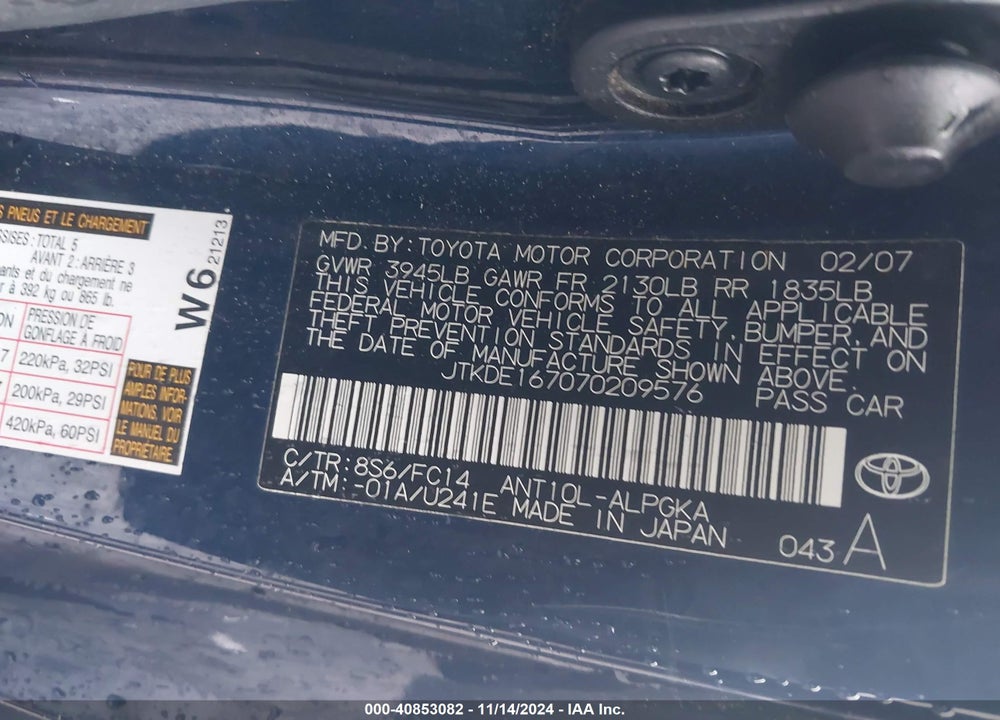 2007 SCION TC VIN: JTKDE167070209576