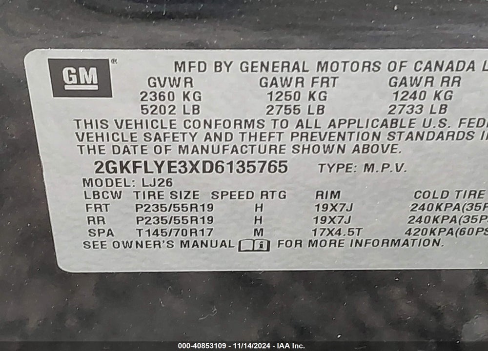 2013 GMC TERRAIN DENALI VIN: 2GKFLYE3XD6135765