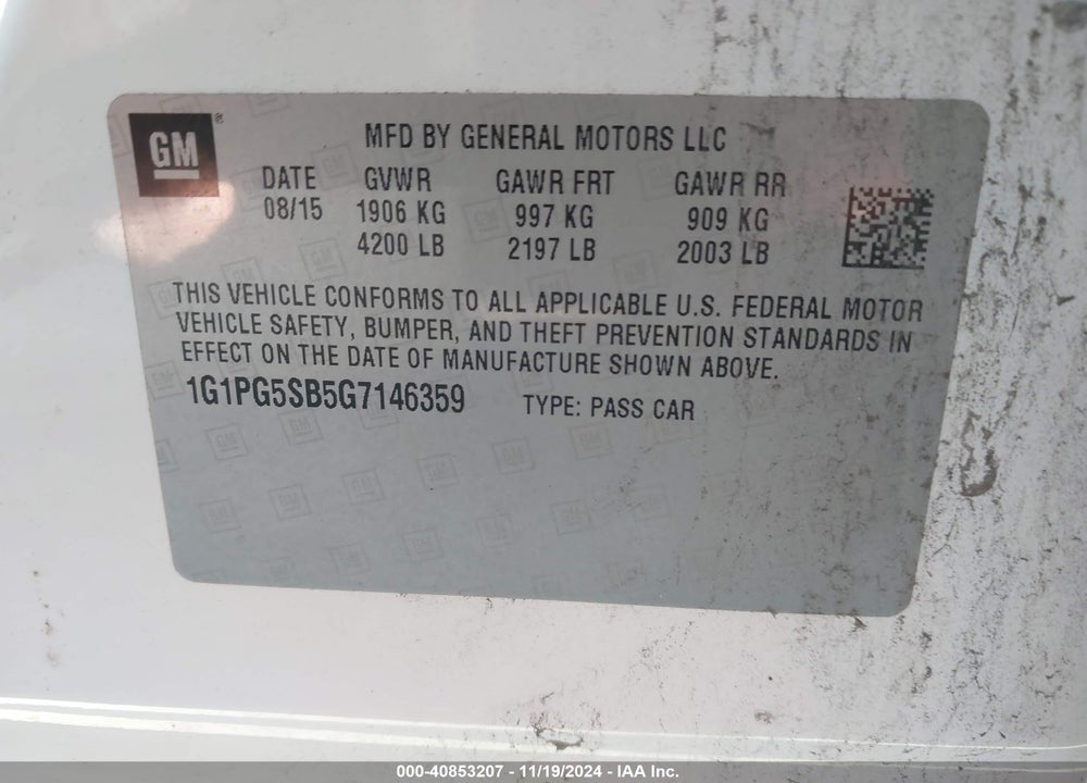 2016 CHEVROLET CRUZE LIMITED VIN: 1G1PG5SB5G7146359