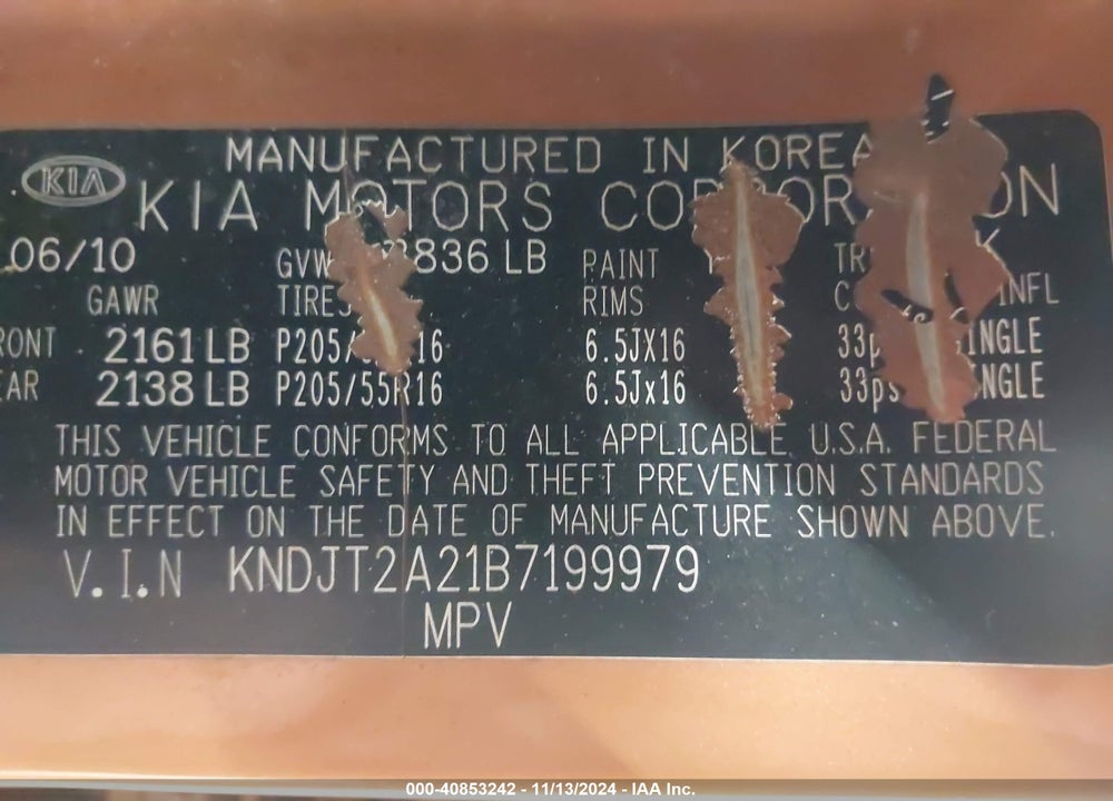 2011 KIA SOUL VIN: KNDJT2A21B7199979