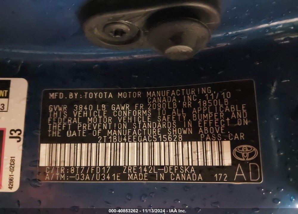 2010 TOYOTA COROLLA S VIN: 2T1BU4EE0AC515628