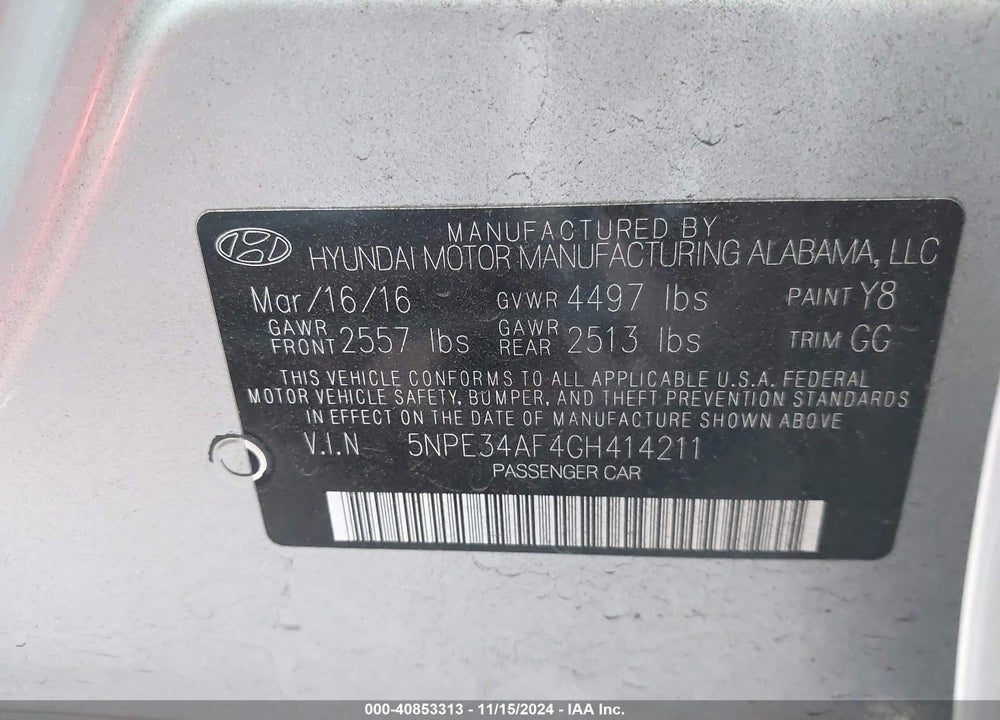 2016 HYUNDAI SONATA LIMITED VIN: 5NPE34AF4GH414211