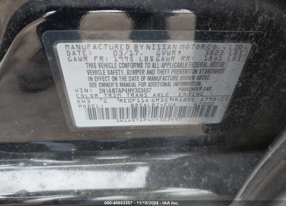 2017 NISSAN SENTRA S VIN: 3N1AB7AP4HY303497