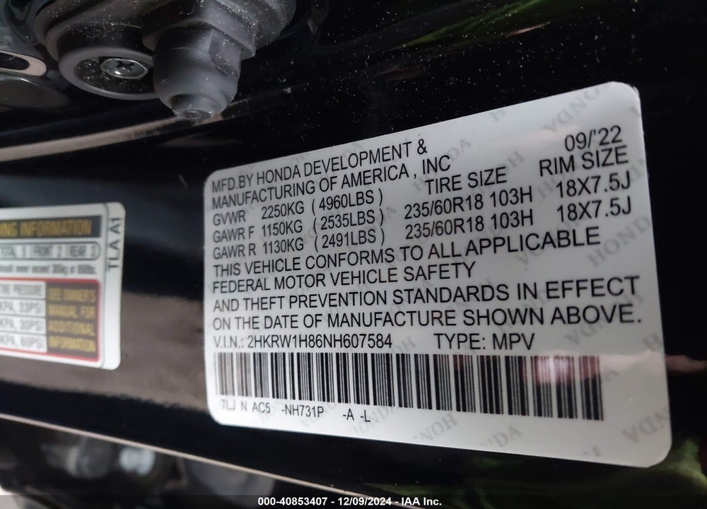 2020 HONDA CR-V AWD EX-L VIN: 2HKRW2H84LH640876
