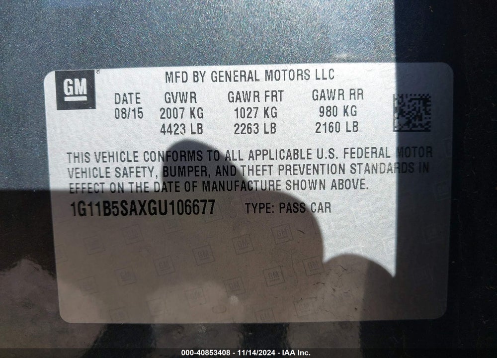 2016 CHEVROLET MALIBU LIMITED LS VIN: 1G11B5SAXGU106677