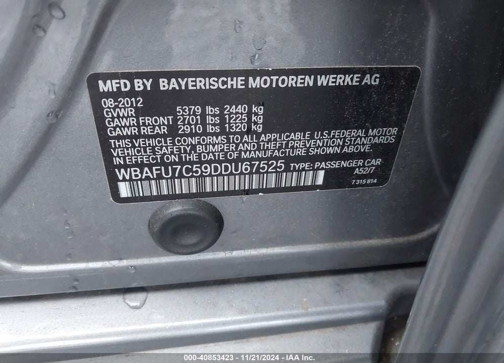 2013 BMW 535I XDRIVE VIN: WBAFU7C59DDU67525