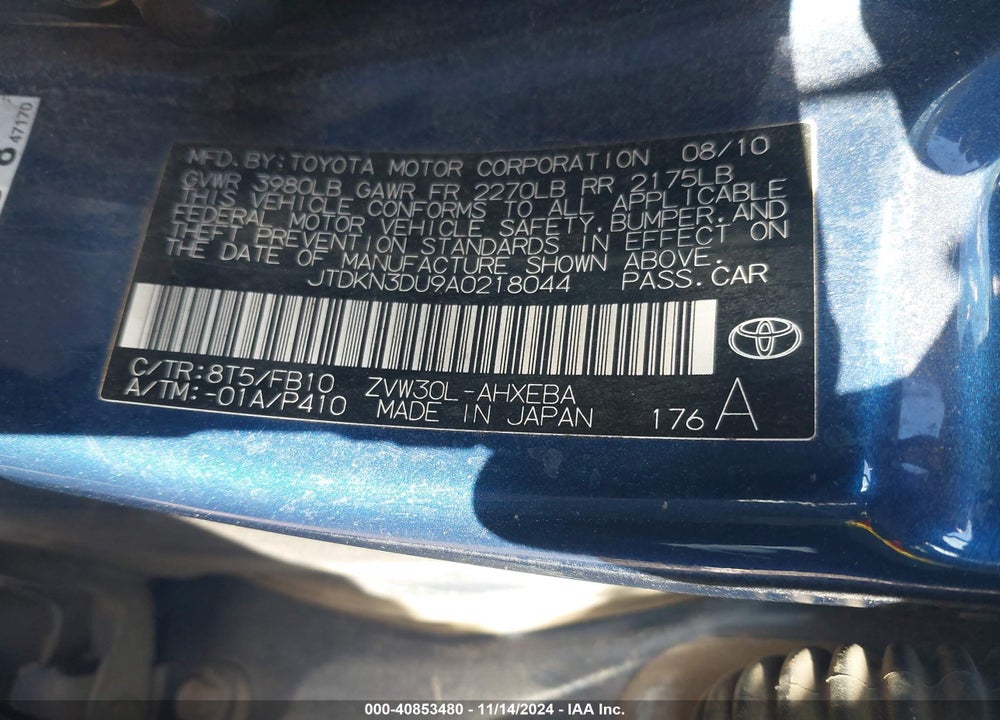 2010 TOYOTA PRIUS III VIN: JTDKN3DU9A0218044