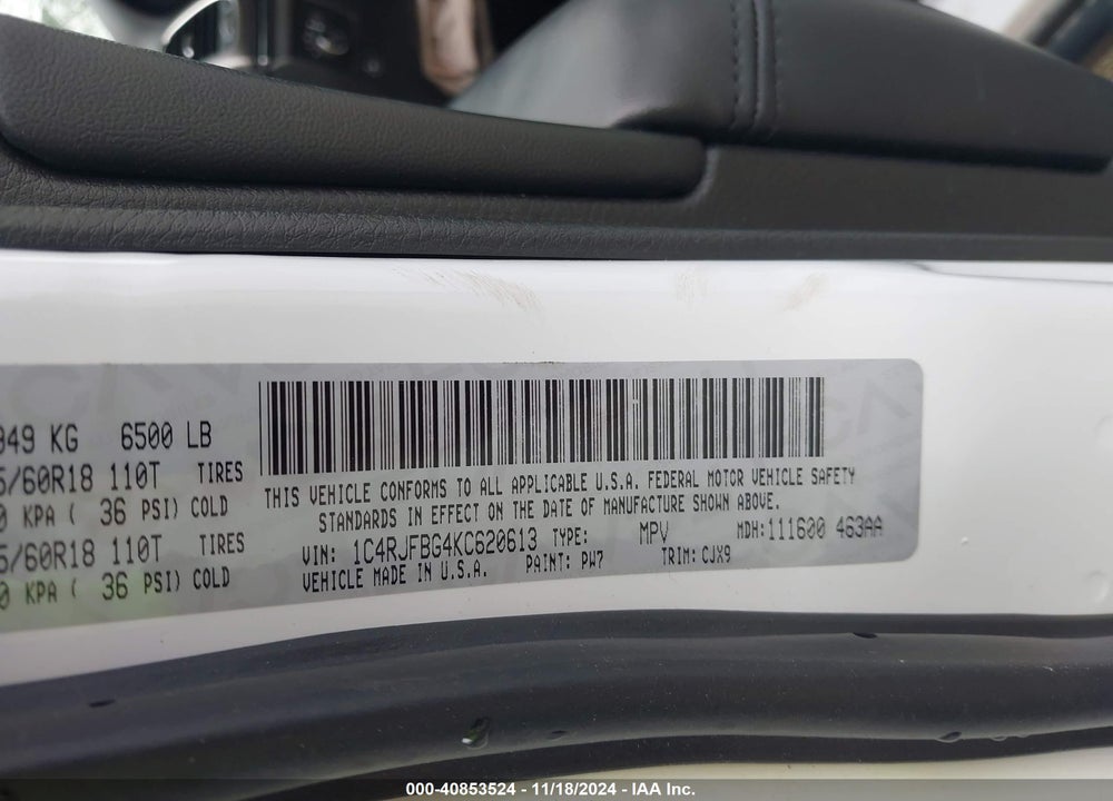 2019 JEEP GRAND CHEROKEE LIMITED 4X4 VIN: 1C4RJFBG4KC620613