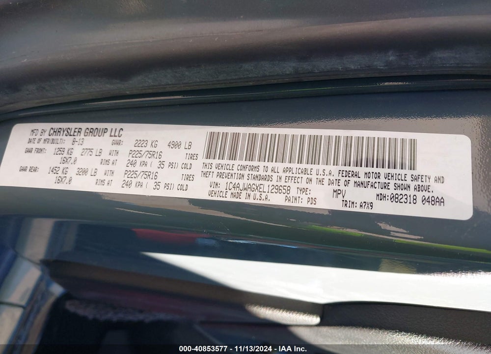 2014 JEEP WRANGLER SPORT VIN: 1C4AJWAGXEL129658