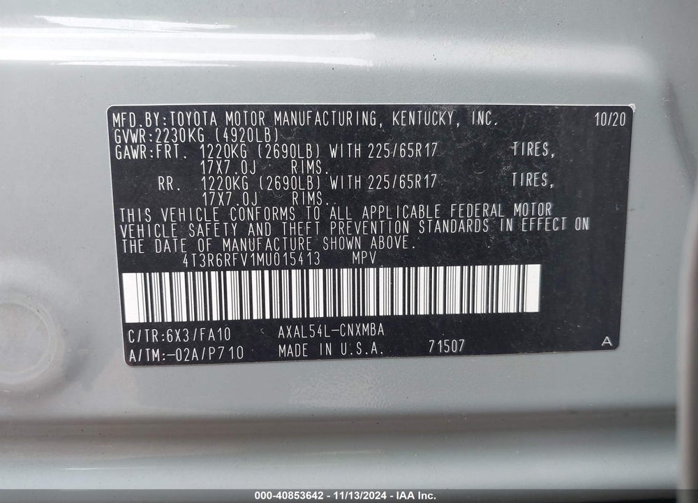 2021 TOYOTA RAV4 HYBRID XLE VIN: 4T3R6RFV1MU015413
