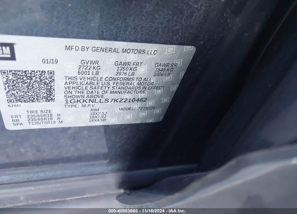 2019 GMC ACADIA SLE-2 VIN: 1GKKNLLS7KZ210462