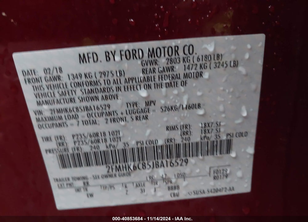 2018 FORD FLEX SEL VIN: 2FMHK6C85JBA16529