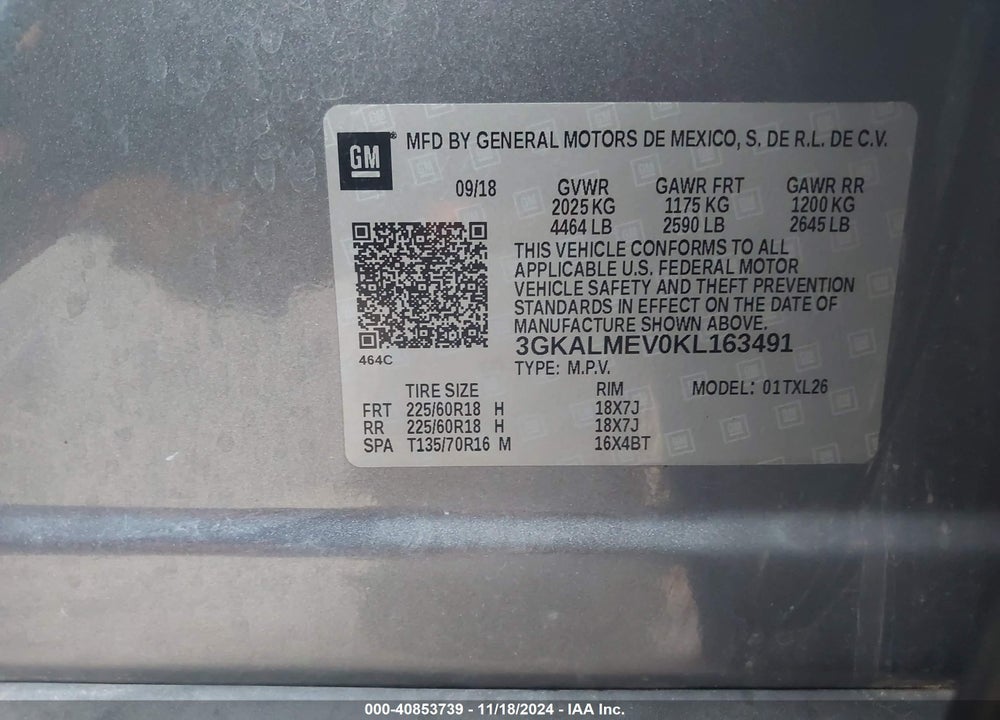 2019 GMC TERRAIN SLE VIN: 3GKALMEV0KL163491