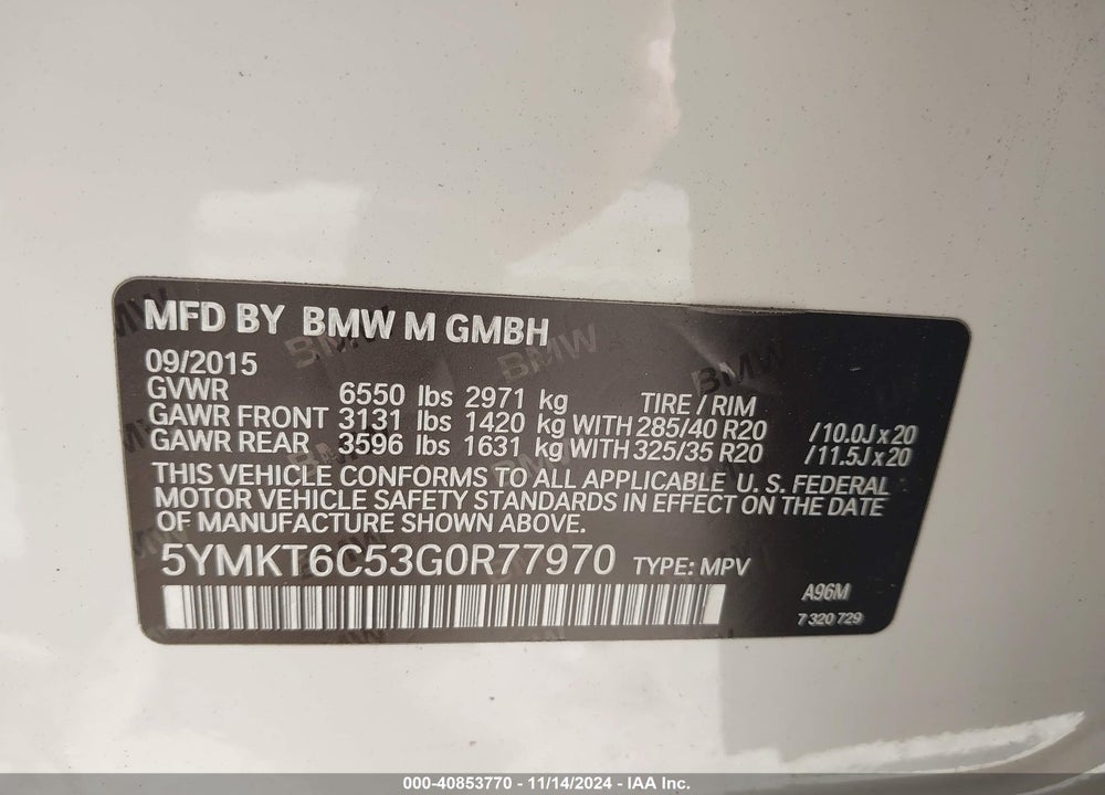 2016 BMW X5 M VIN: 5YMKT6C53G0R77970