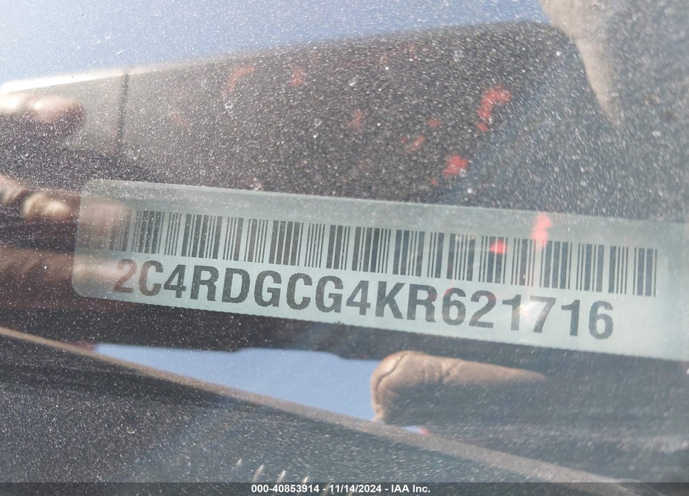 2019 DODGE GRAND CARAVAN VIN: 2C4RDGCG4KR621716