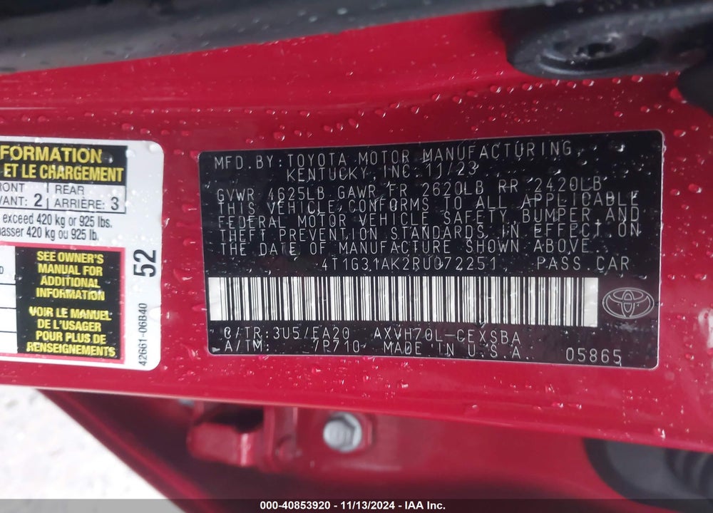 2024 TOYOTA CAMRY HYBRID SE VIN: 4T1G31AK2RU072251
