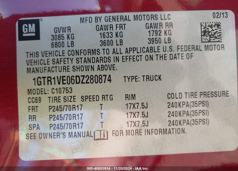 2013 GMC SIERRA 1500 SLE VIN: 1GTR1VE06DZ280874