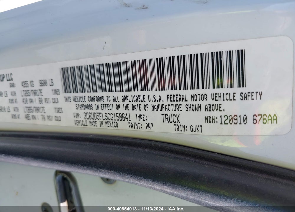 2012 RAM 2500 LAIE VIN: 3C6UD5FL9CG158641