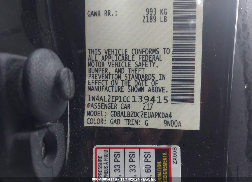 2012 NISSAN ALTIMA 2.5 S VIN: 1N4AL2EP1CC139415