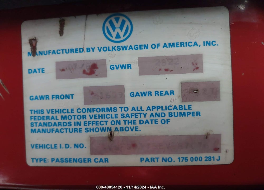 1981 VOLKSWAGEN RABBIT L CUSTOM VIN: 1VWFG0175BV187076