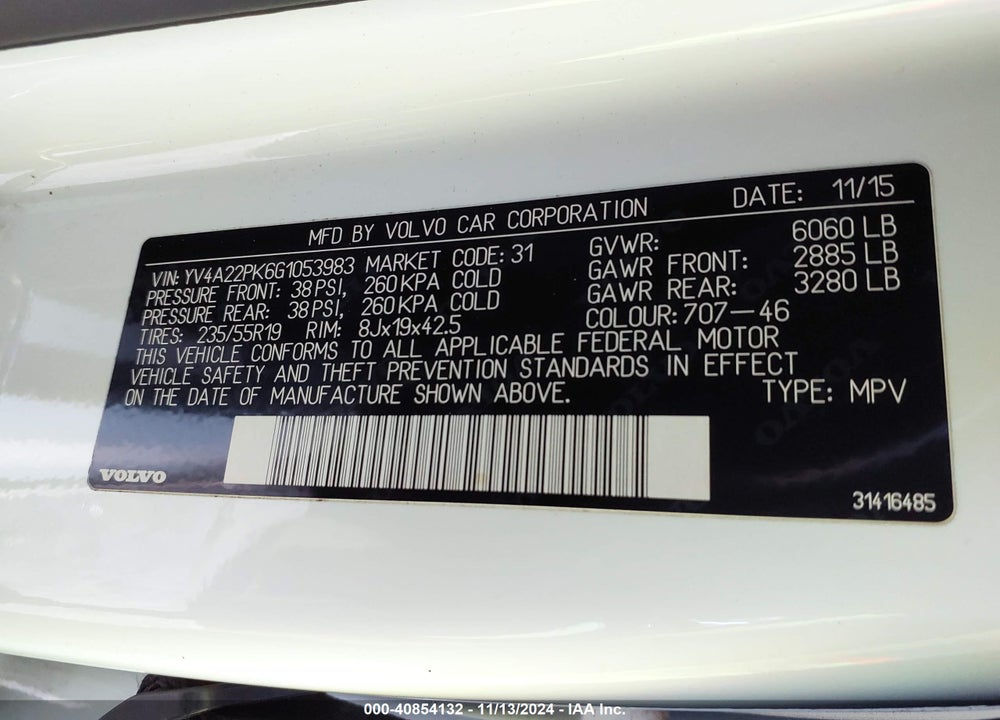 2016 VOLVO XC90 T6 MOMENTUM VIN: YV4A22PK6G1053983