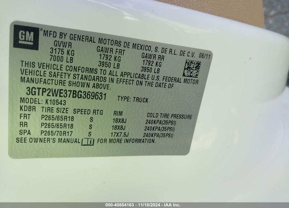 2011 GMC SIERRA 1500 SLT VIN: 3GTP2WE37BG369631