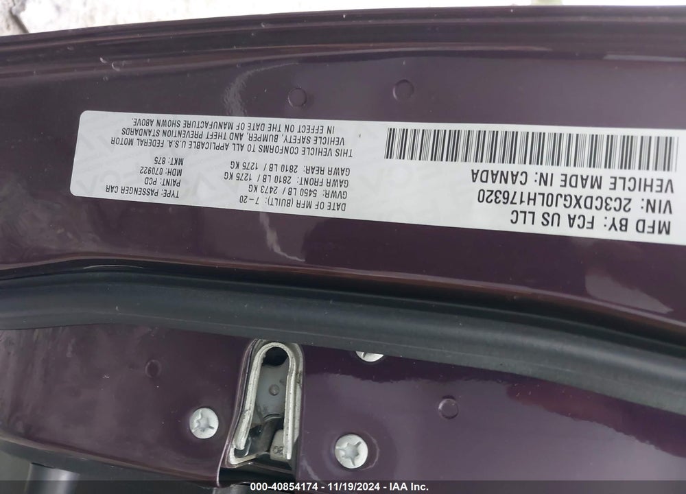 2020 DODGE CHARGER SCAT PACK RWD VIN: 2C3CDXGJ0LH176320