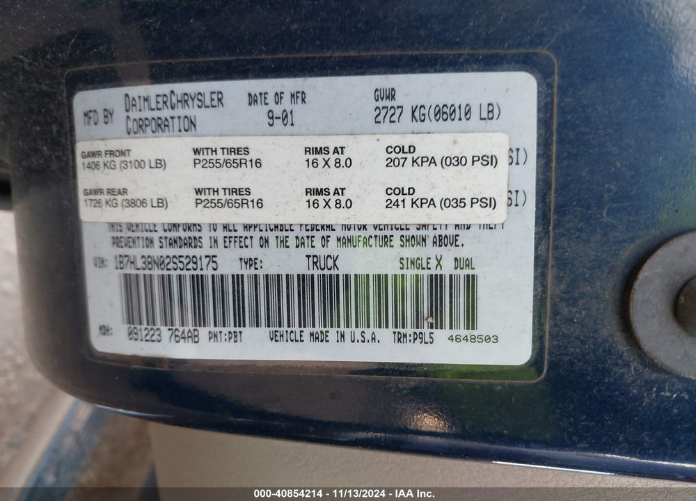 2002 DODGE DAKOTA SPORT VIN: 1B7HL38N02S529175