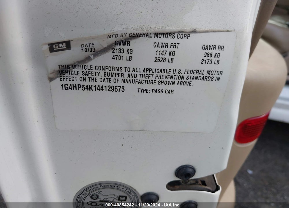 2004 BUICK LESABRE CUSTOM VIN: 1G4HP54K144129673
