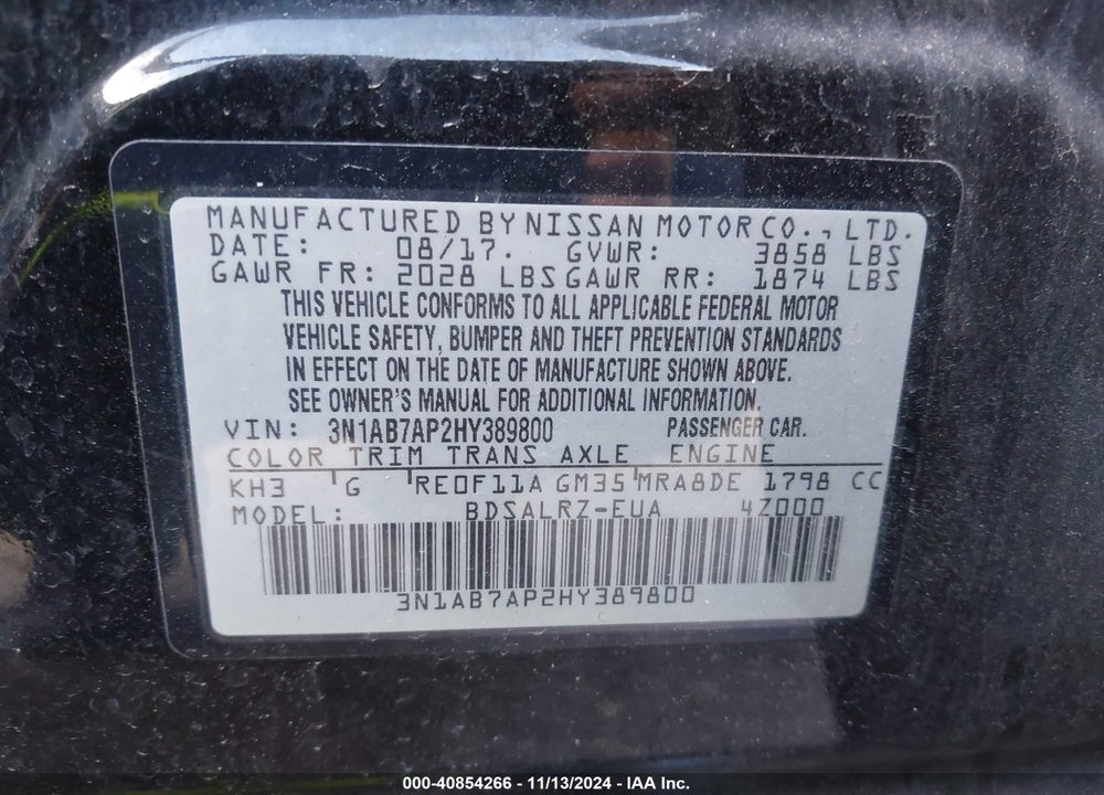 2017 NISSAN SENTRA SR VIN: 3N1AB7AP2HY389800
