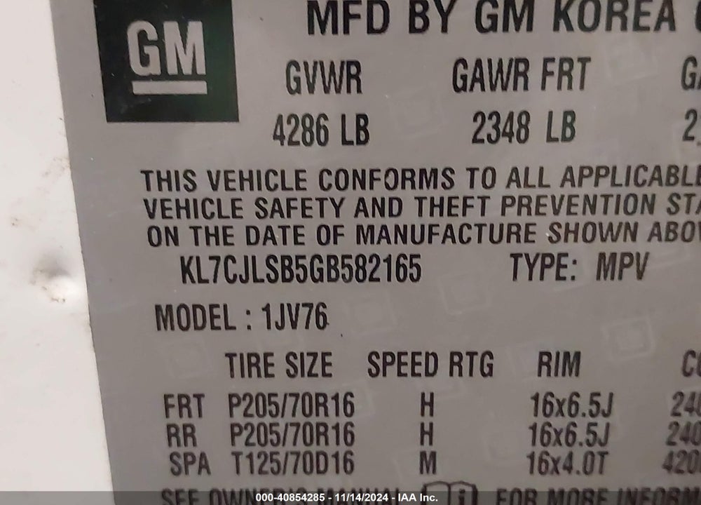 2016 CHEVROLET TRAX LT VIN: KL7CJLSB5GB582165