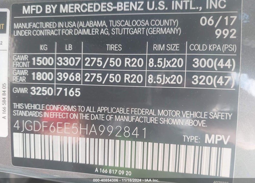 2017 MERCEDES-BENZ GLS 450 4MATIC VIN: 4JGDF6EE5HA992841