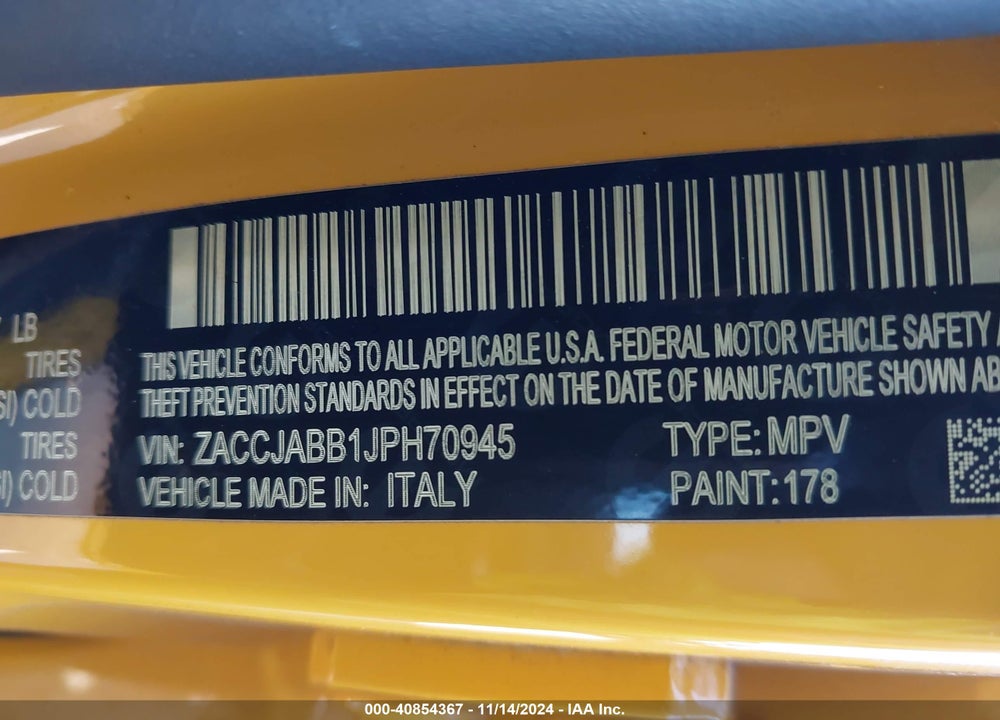2018 JEEP RENEGADE VIN: ZACCJABB1JPH70945