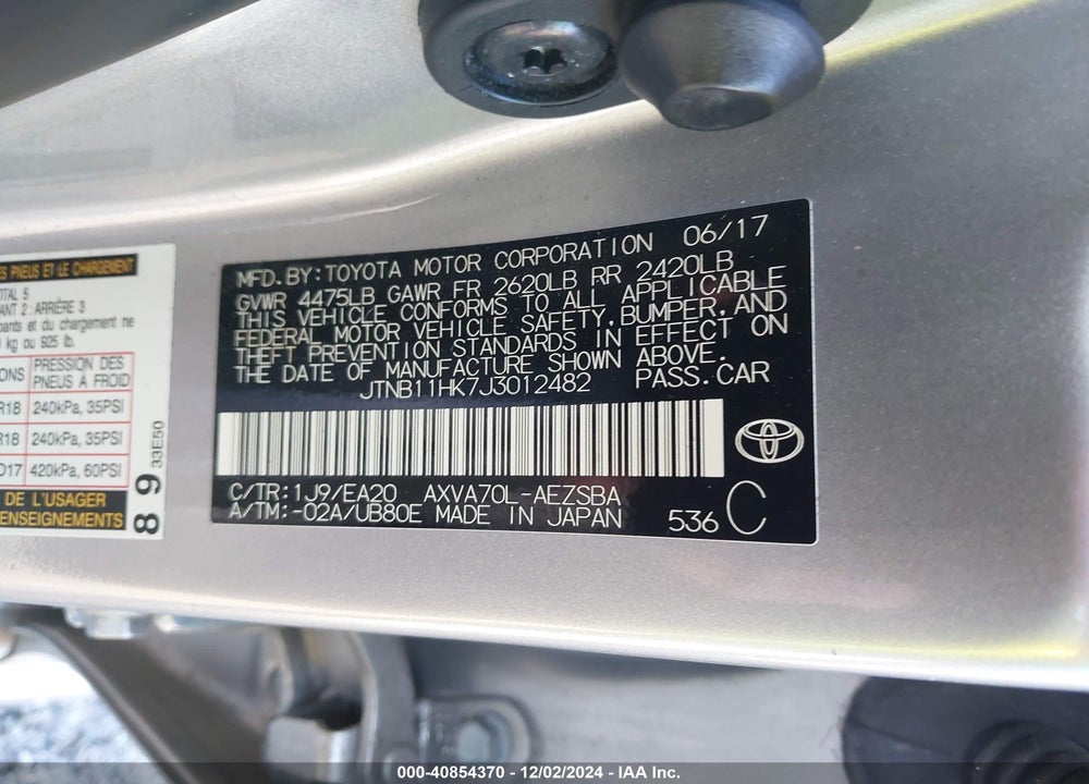 2018 TOYOTA CAMRY SE VIN: JTNB11HK7J3012482