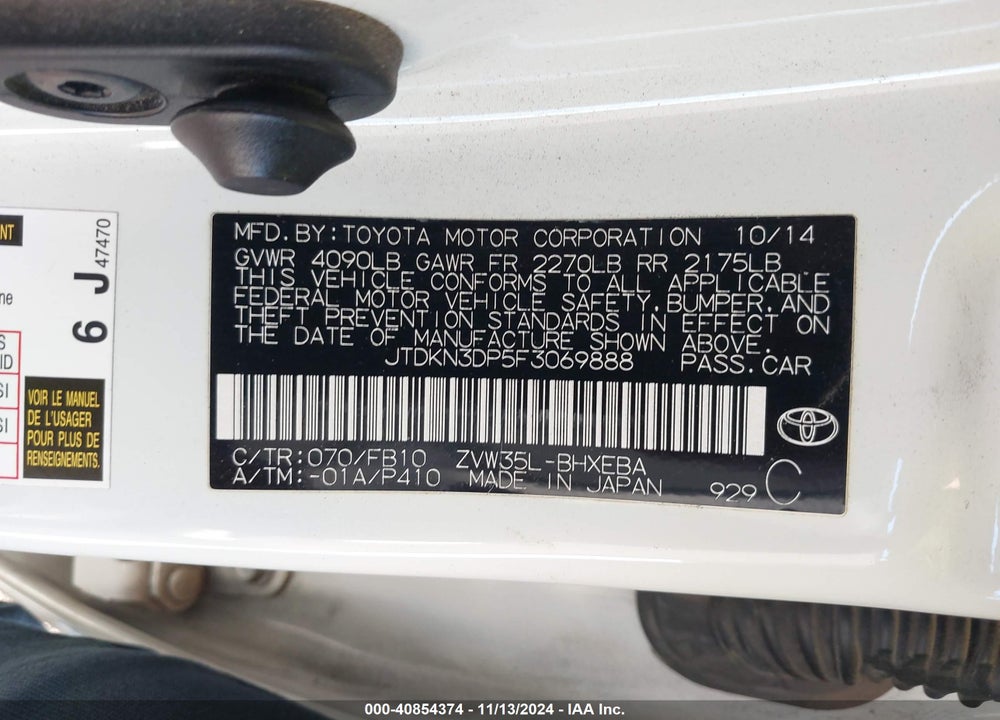 2015 TOYOTA PRIUS PLUG-IN VIN: JTDKN3DP5F3069888