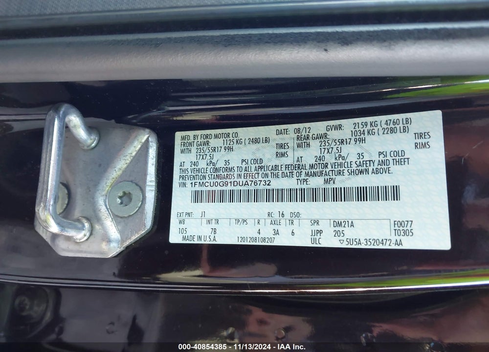 2013 FORD ESCAPE SE VIN: 1FMCU0G91DUA76732