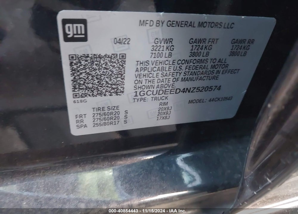 2022 CHEVROLET SILVERADO 1500 4WD SHORT BED RST VIN: 1GCUDEED4NZ520574